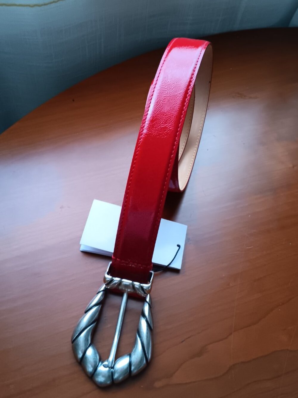 IRO Lipstick Red Leather Embella 1-1/4 Inch Belt with Silver Buckle